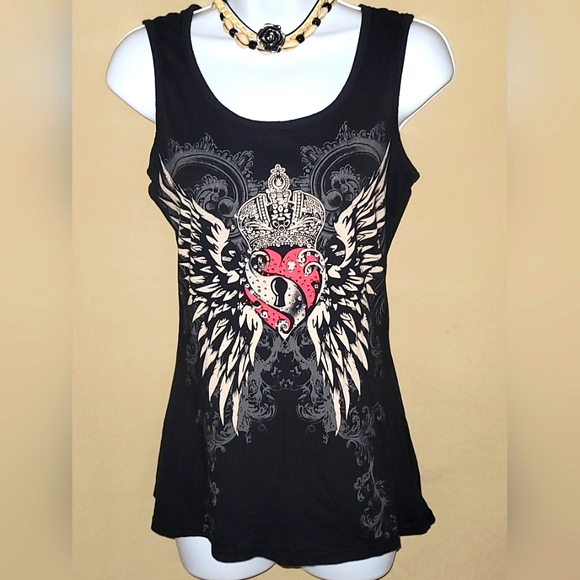 Carrie Allen Tops - Black Graphic Tank Top